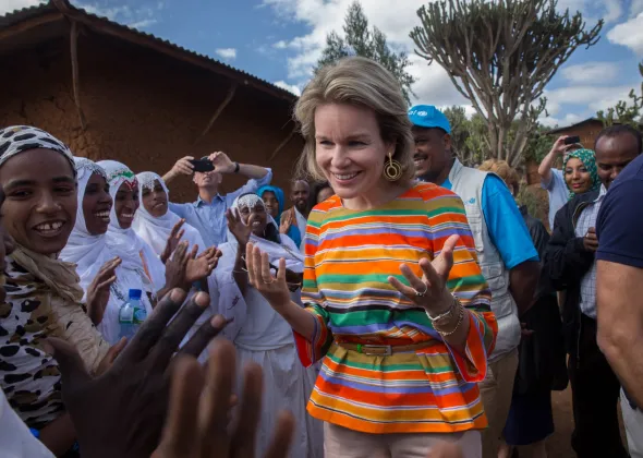 Kersa Woreda (district) community welcoming H.E. Queen Mathilde of the Belgians, Honorary Chairperson of UNICEF Belgium on 11 November 2015. ©UNICEF Ethiopia/2015/Ayene