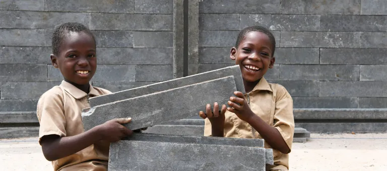 Students are happy a new class is being built at their school in Sakassou, in the center of Côte d'Ivoire.