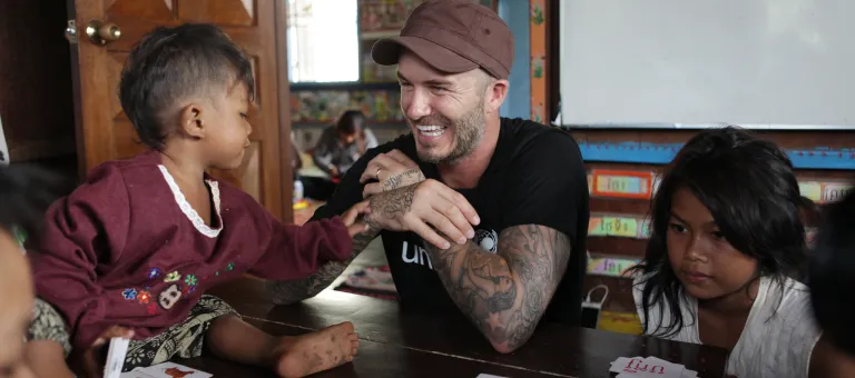 Every five minutes across the world, a child dies as a result of violence. UNICEF Goodwill Ambassador David Beckham is in Cambodia today, 15th June 2015, for the 7: David Beckham UNICEF Fund. He is visiting centres supported by UNICEF and partners in Siem Reap, where vulnerable children are protected against the dangers of violence.