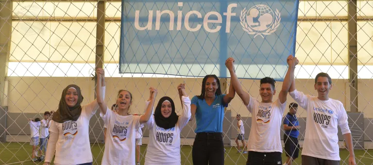 Our belgian Goodwill Ambassador Nafi Thiam on a mission in Lebanon at Hoops Sport Center 